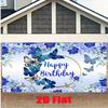 Whimsical Butterfly Birthday Backdrop, Delicate Blue Design with Butterflies and Flowers, Festive and Elegant Party Wall Decor