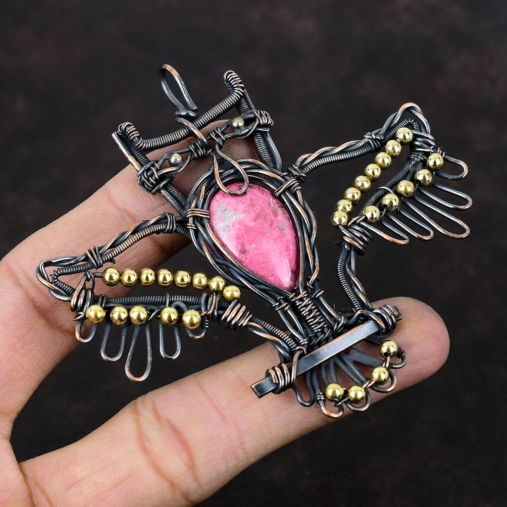 Thulite Pendant Copper Wire Wrapped Pendant Handmade Copper Jewelry Owl Design Pendant Natural Thulite Jewelry Gemstone Pendant Gift For Mom