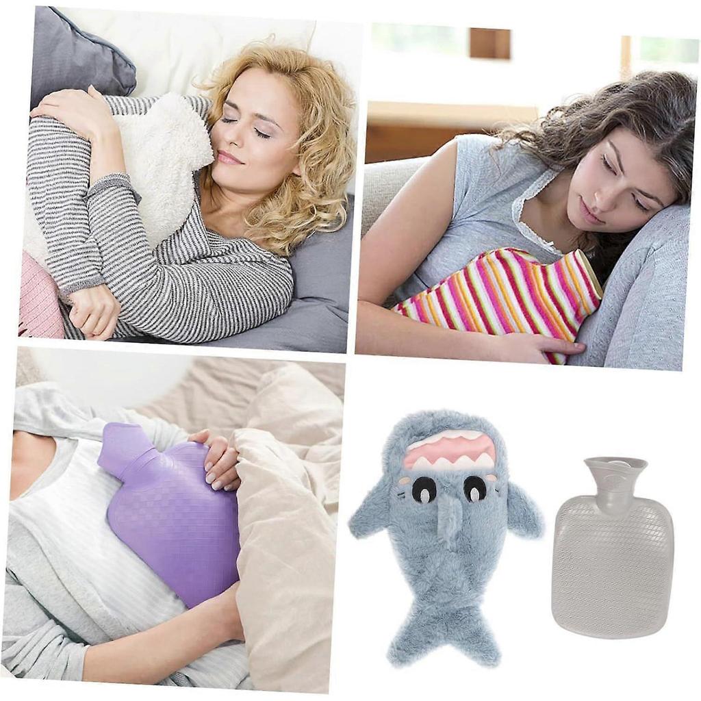 Thickened Refillable Hot Water Bottle with Plush Soft Non Slip Warm Water Bag for Period Cramps Hand Feet Therapy Cozy Home and Office Use Random Colo