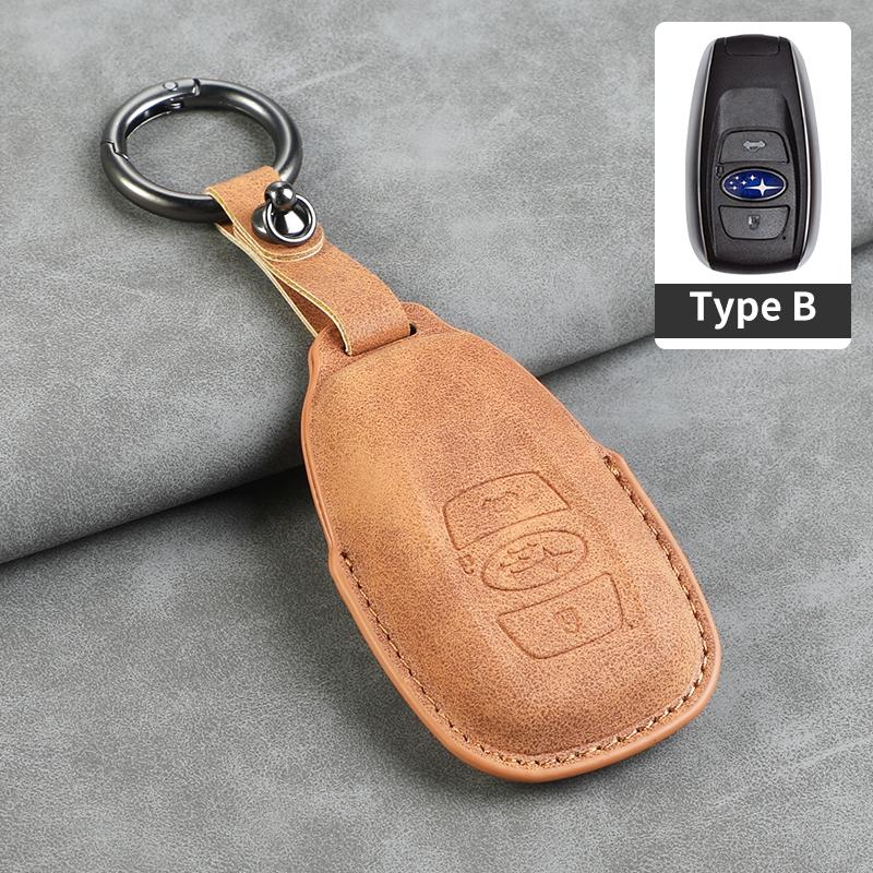 Leather Car Remote Key Case Cover for Subaru BRZ Forester Legacy Outback WRX STI Impreza XV Crosstrek Protector Fob Keychain