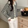 Shop   Women S Daily Look Collared Striped Knit Cardigan Black 21dS Wcd260094