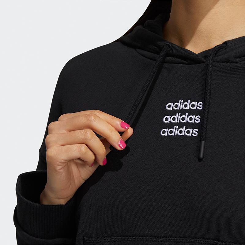 Adidas Neo Logo Print Cropped Sports Hoodie Women Tops Black GP5591