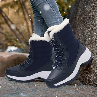 Stiefel für Damen Plateau Outdoor Schneestiefel Rutschfest Winter Wanderschuhe Fell Warm Stiefeletten Keil Wasserdicht Oberschenkelhohe Stiefel
