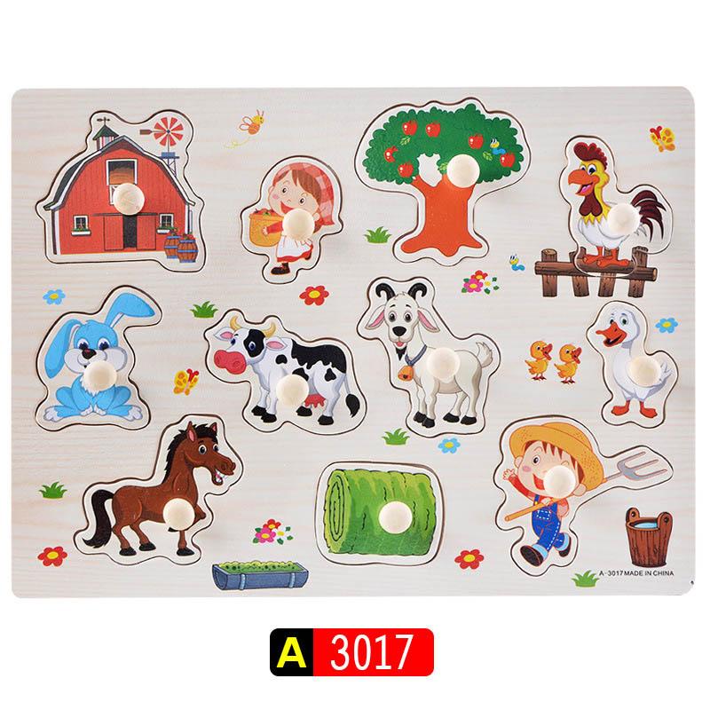 Big Size Baby Montessori Wooden Puzzle Hand Grab Board Set Educational Toys Infantil Cartoon Number Letter Math Puzzle Kids Gift