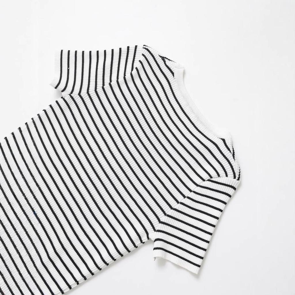 Spring 2025 Women's European American Striped Slim Fit Knit Top