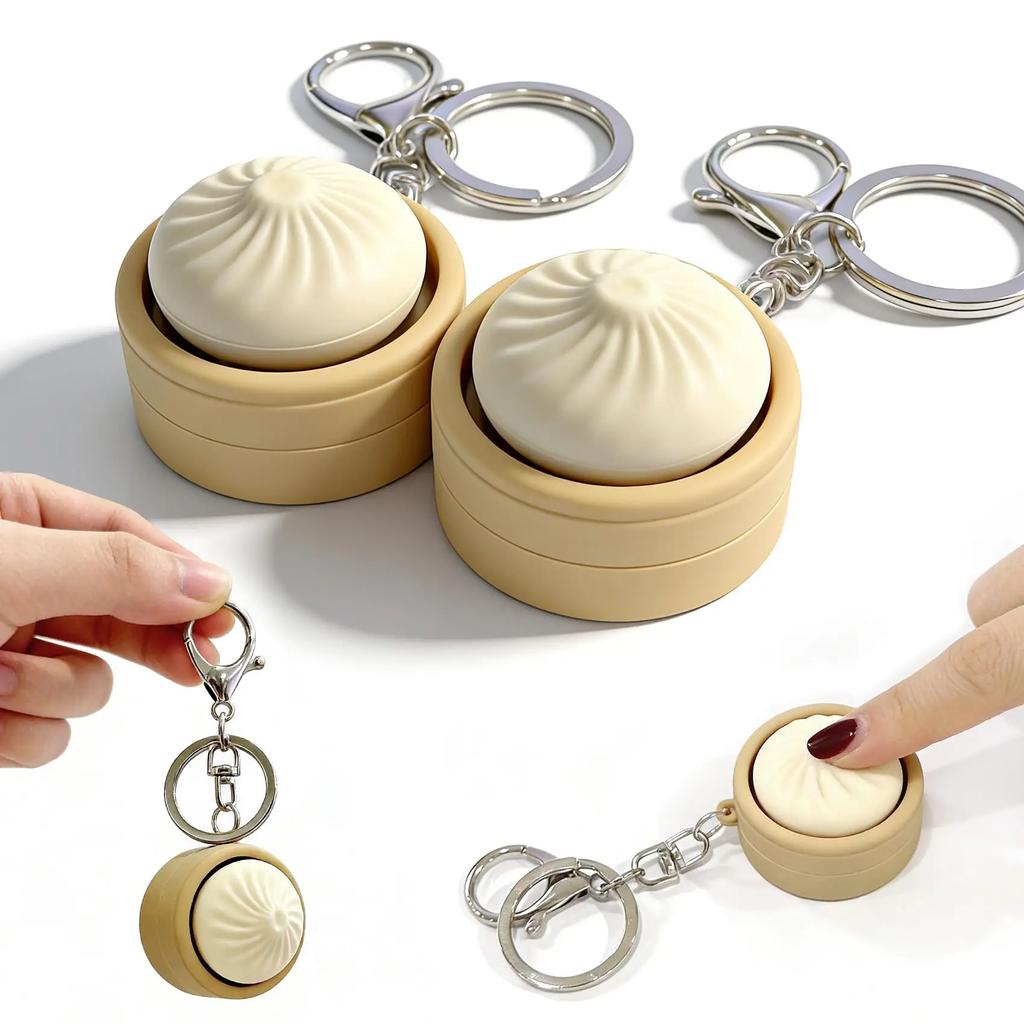 Mini Steamed Bun Stress Relief Keychain Soft Slow Rebound Kneading Decompression Bun Clicker Keychain With Keyring Office Decompressing