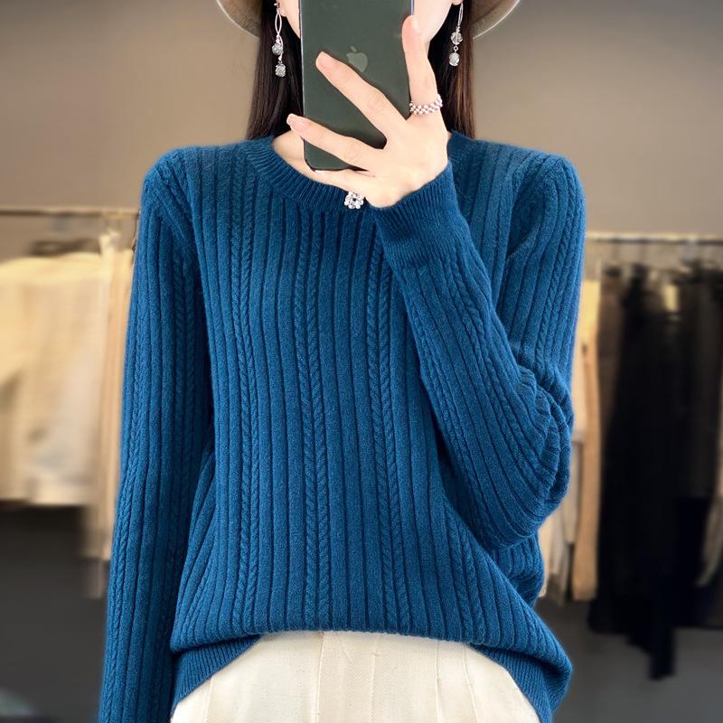 Mode vielseitiger Zopfpullover Damen Herbst und Winter neu Rundhals Strickpullover Mode Innenstrickpullover Unterhemd