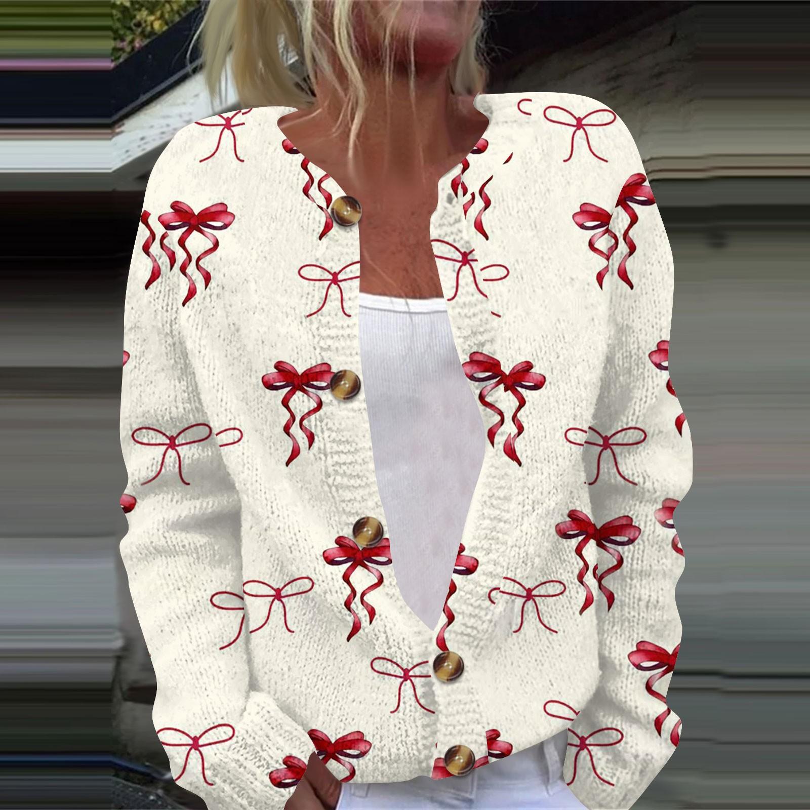 

Женская мода с принтом банта, длинный рукав, вязаный кардиган, куртка на пуговицах XL хаки