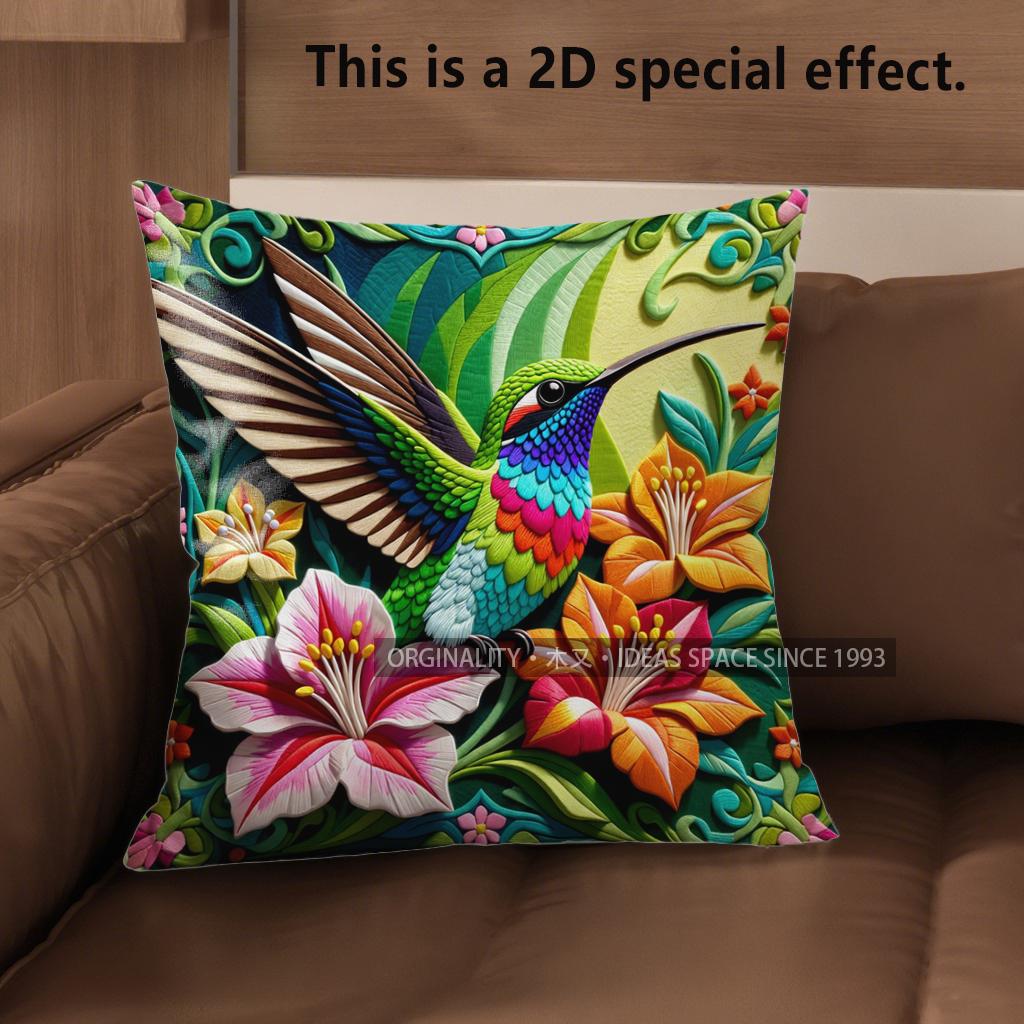 

2D Tropical Hummingbird Floral Throw Pillow Covers Pattern Cushion Cover Suitable For Sofa Bedroom Car Pillow Cover 40x40cm