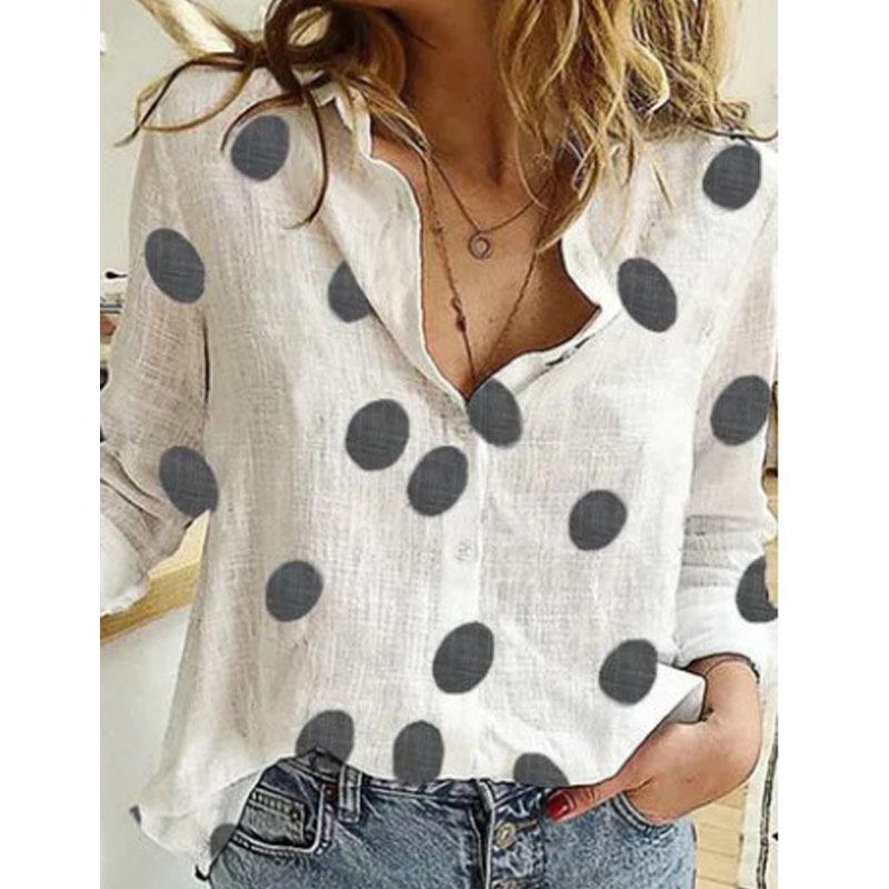 Polka dot printing casual long-sleeved linen shirt women's autumn and winter new women's clothing