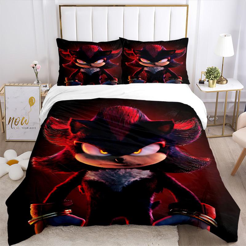 3pcs Shadow the Hedgehog Comforter Set - Four Seasons Home High,Machine Washable Bedspread with Pillowcases (No Filling) Yy250909046