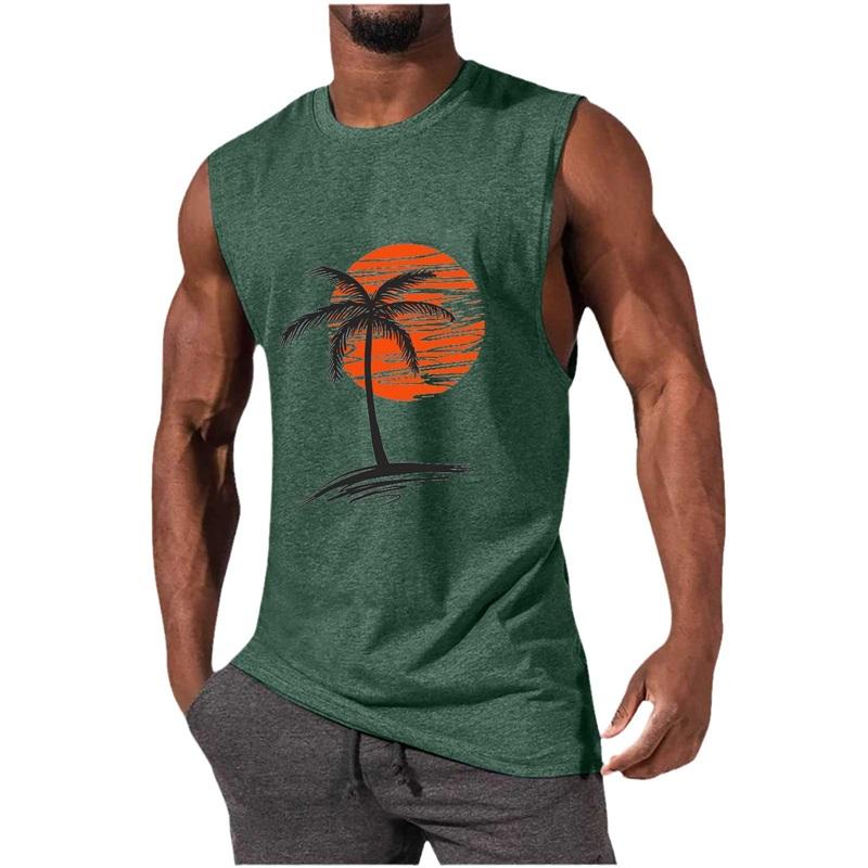 Sommer Neuer Stil Herrenweste Muskel Herren Sport- und Freizeitweste Wärmeübertragung Kokospalme Herren Top T-Shirt