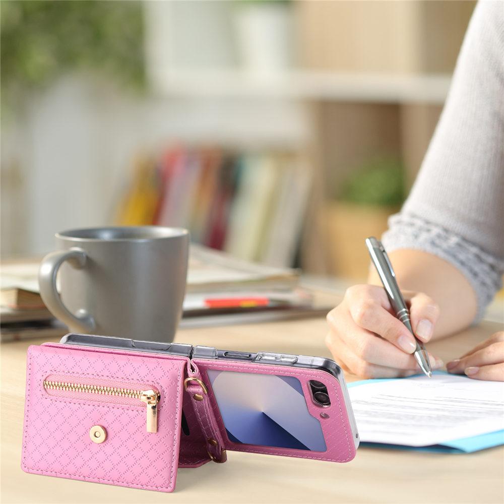 Módní šňůrka Kožená peněženka Pouzdro na telefon Pro Samsung Galaxy Z Flip 7 Flip 6 5 Zflip 4 3 Karty Crossbody Ochranný kryt