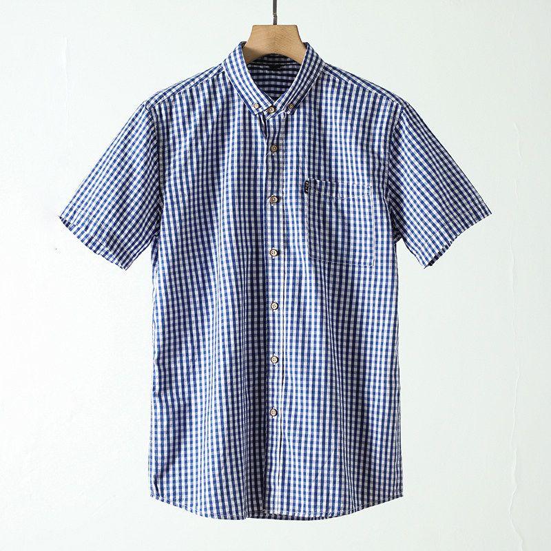 Trendy Cotton Short Sleeve Export Casual Plaid Shirt