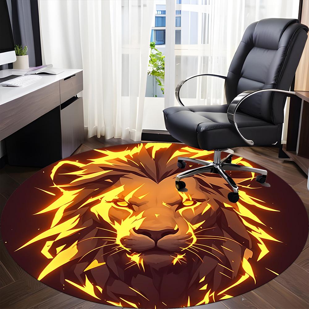 1pc Lion Flame Office Round Area Rug, Mat Suitable ForOffice, Under Office Chairs Bedroom Living Room Home Decor, Room Deco
