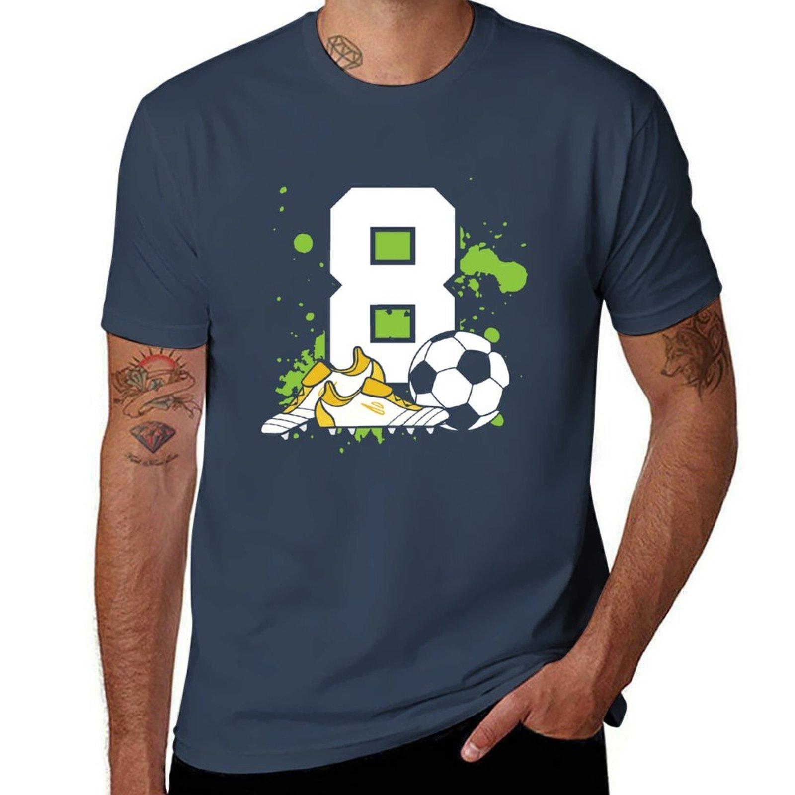 Football Birthday 8 Years Old Boy Kids 8th Birthday Soccer TShirt Novelty Graphic Tee Shirt S