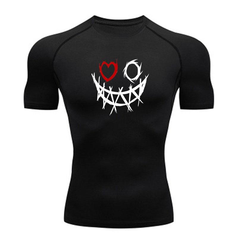 Men's Compression Workout T-Shirt, Barbed Wire Smiley Red He