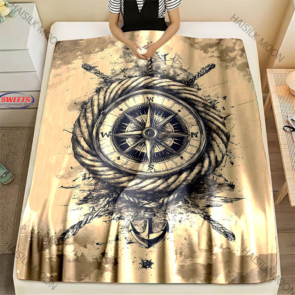 3D Vintage Compass World Map Print Blanket for Couches,Soft Cozy Blanket, Lightweight Fuzzy Warm Throws for Family Friends, Gift