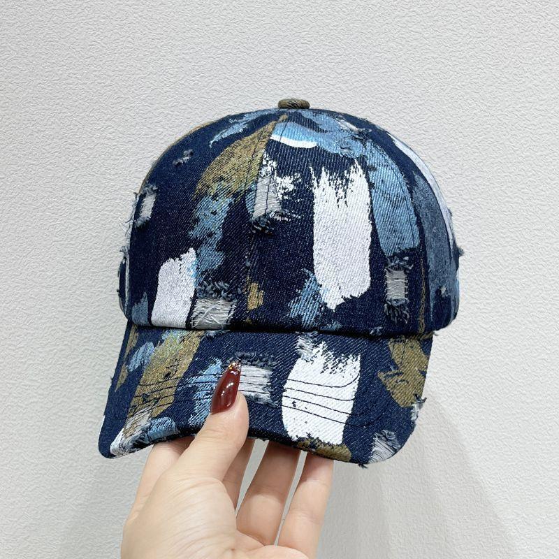 Broken Hole Graffiti Color Blocked Simple Baseball Cap for Women, Sun Shading Couple, Duckbill Cap for Men