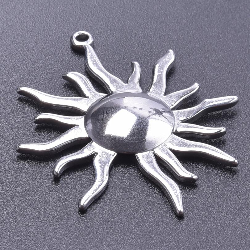 5pcs Silver Color Sun Pendant Jewelry Making Supplies Titanium Stainless Steel Charms Bulk Vintage DIY Women Men Charm Material