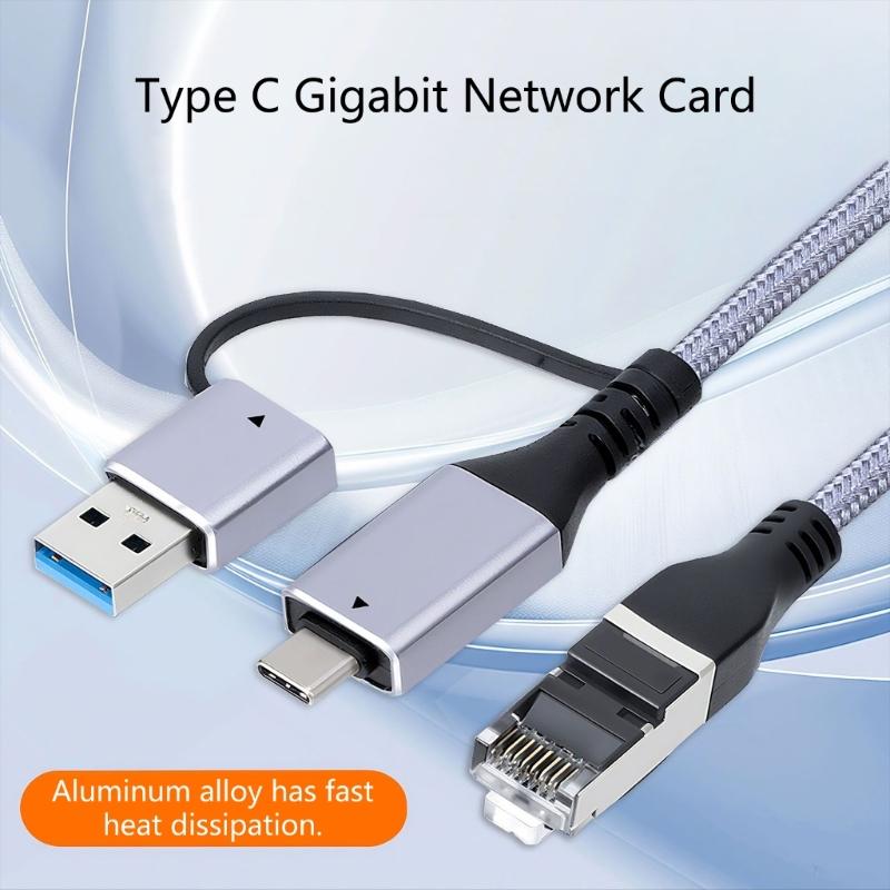 Plugs And Play USB C To RJ45 Converters Cable Supports Gigabit Ethernet Speeds PVC Braideds Construction For Multiple Device Compatibility