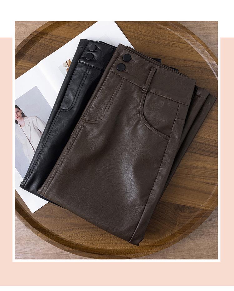 Dámská kožená midi sukně s vysokým pasem, přiléhavá k tělu - Zeštíhlující design z ovčí kůže s rozparkem.