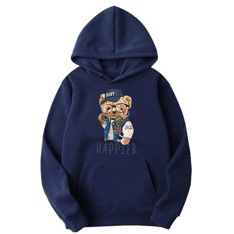 2024 New Trendy Fun Teddy Bear Hooded Casual Shirt Men's Fashion Sports Shirt Loose Street Multi Color Sports Shirt