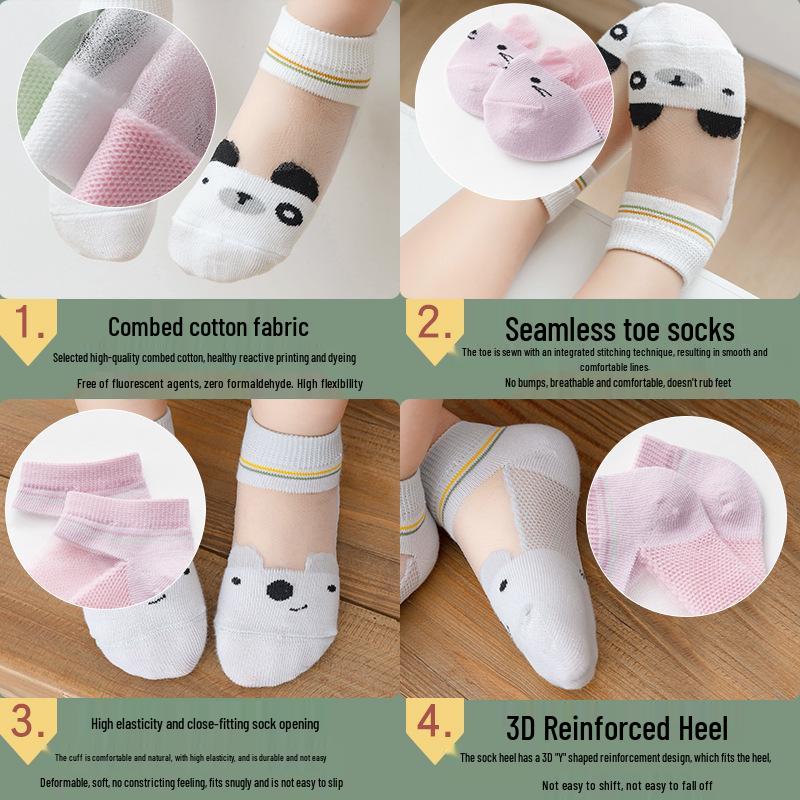 5-Pair Children's Silk Mesh Low-Cut Socks | Summer Thin Short Socks for Boys & Girls