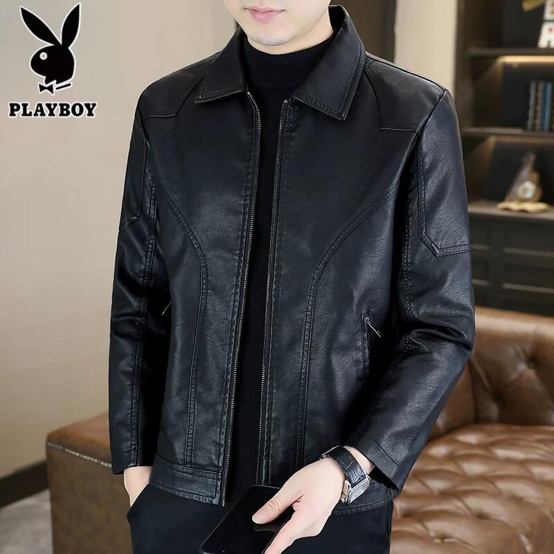 PLAYBOY Men's Lapel Faux Leather Jacket