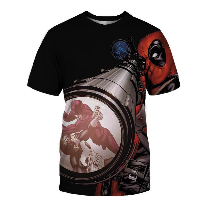 2024 Nova Miniso Universo Meninos e Meninas Deadpool Anime Impressão 3D Streetwear Personalidade Camiseta Infantil/Adulto Casual Moda Top