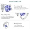 BAMOER 925 Sterling Silver Adjustable Feather Ring For Women with Blue Gemstone Dainty Feather Sizable Ring Jewelry