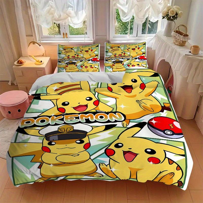 3pcs Pikachu Pokémon Quilt Cover Set (1 Quilt Cover + 2 Pillowcases Without Pillow Core), High-Definition Printing for Home and Dormitory.F053