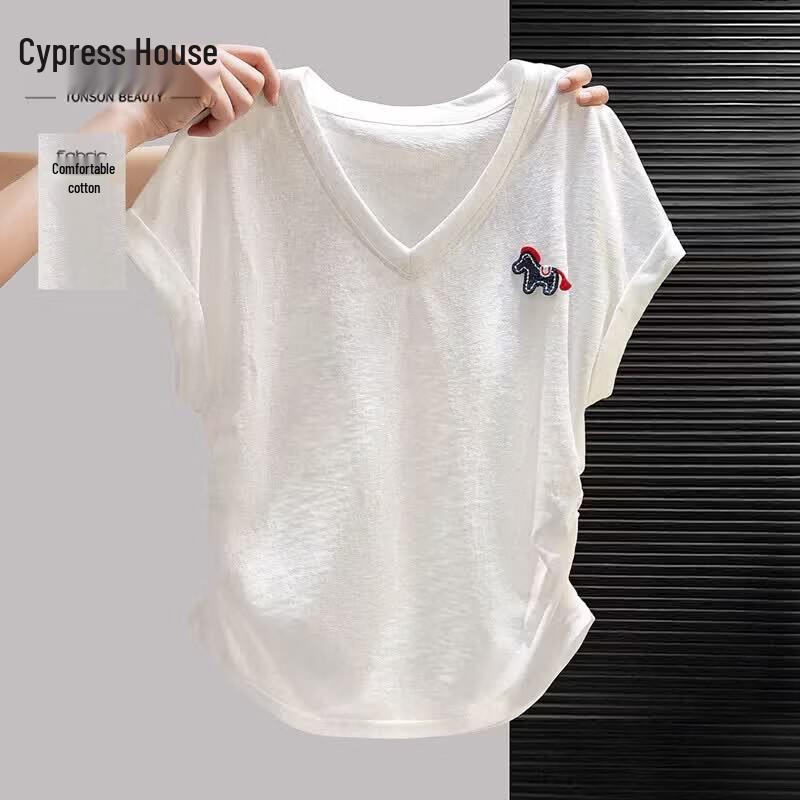 Women s V-Neck Pleated Short Sleeve T-Shirt M