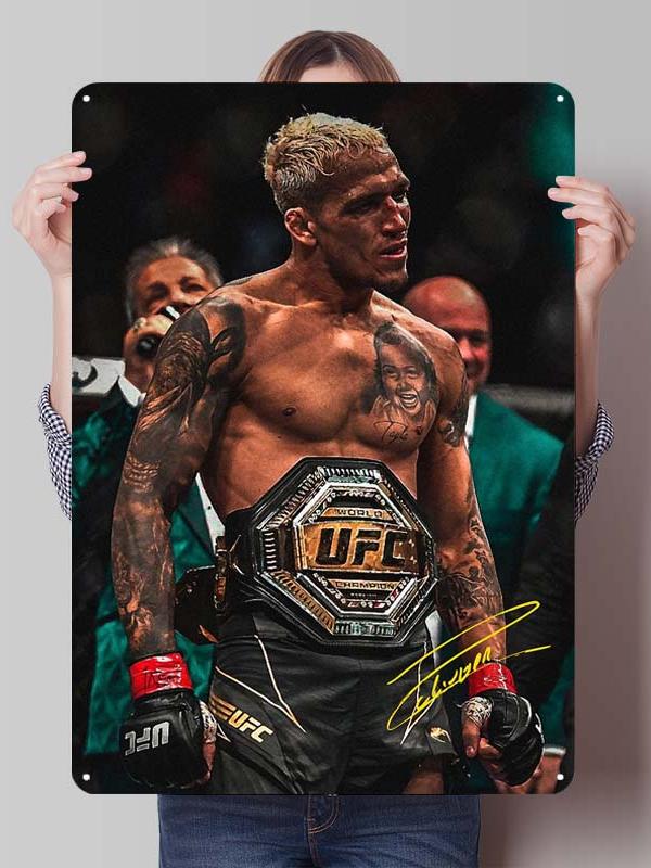 Charles Oliveira Boxer Metallschilder Gaming Zimmer Dekoration Benutzerdefiniertes Boxposter Blechschilder für Wandkunst Dekor Vintage Metallplatte