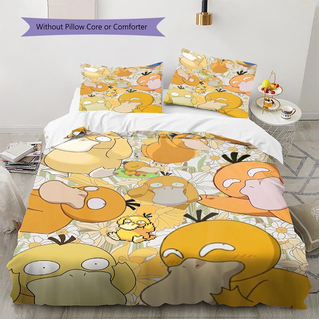 Biancheria da letto con motivo Psyduck Pokémon Decorazione per la casa Regalo di compleanno (1 * copripiumino + 2 * federa, senza nucleo)