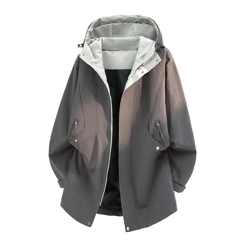 

Retro Men s Versatile Mid Length Hooded Jacket Men s Loose Mid Length Jacket XXXXL сірий