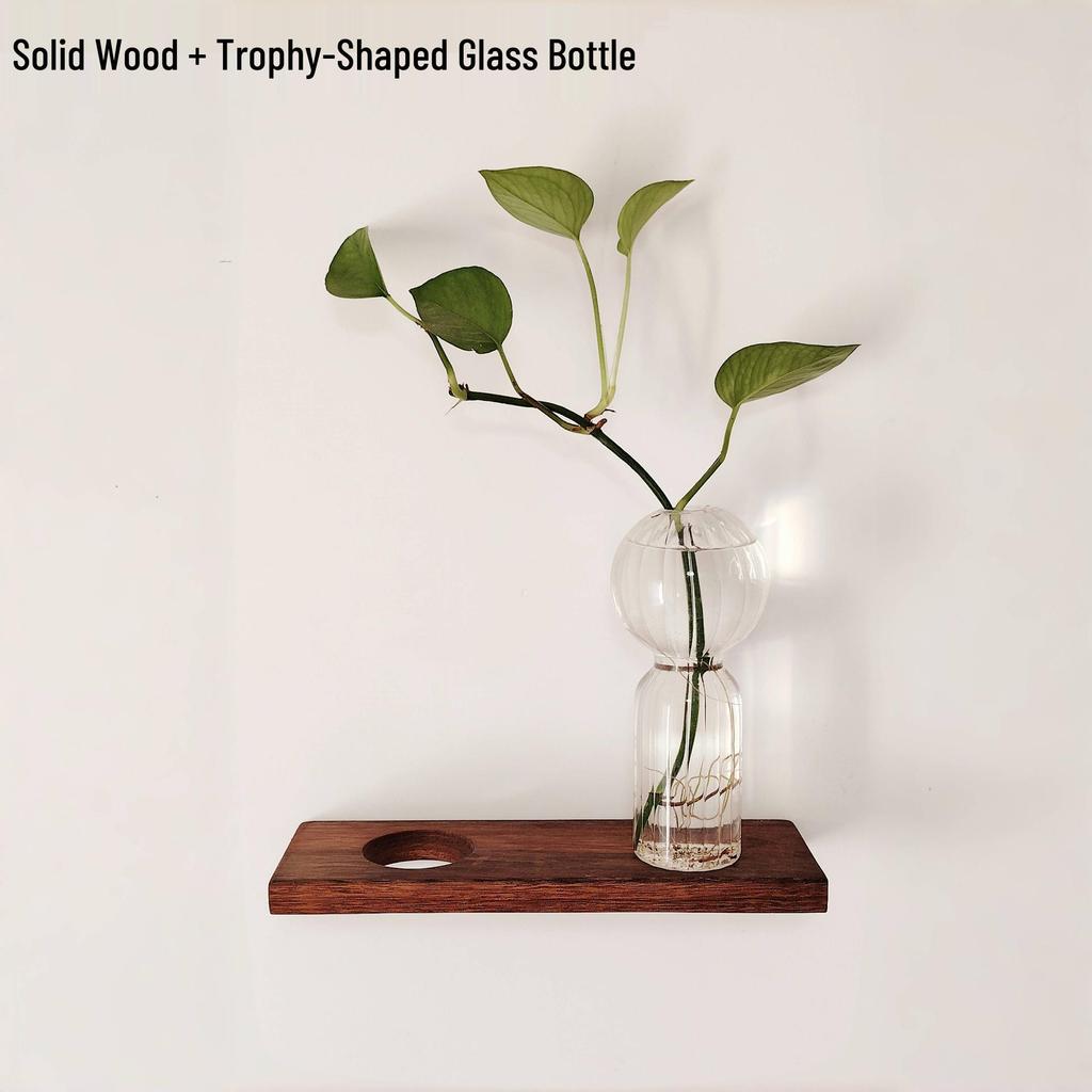 Solid Wood Wall-Mounted Flower Holder & Shelf - Decorative Vase for Plants & Water Culture