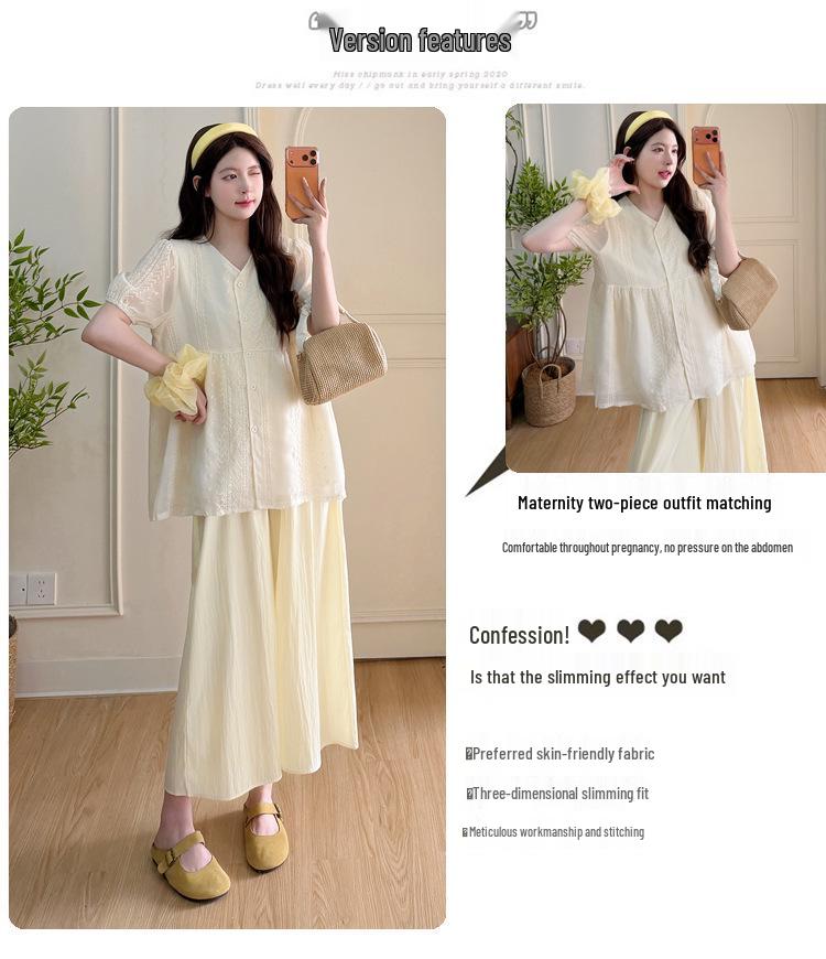 Trendy Maternity Summer Two-Piece Set: Chic and Loose Coco Style Shirt & Shorts