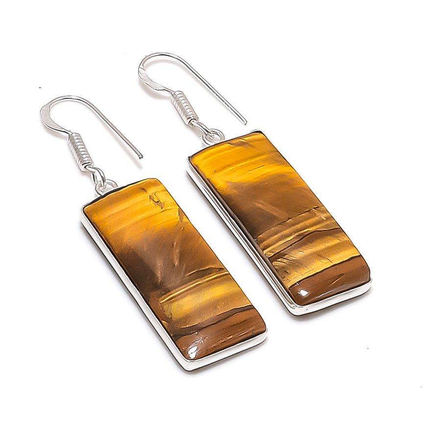 

Natural Tiger Eye Gemstone 925 Sterling Silver Jewelry Earring 2.01 AE-12302