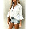 Women Loose Polka Dot Ruffle Sleeve Casual Button Down Shirt