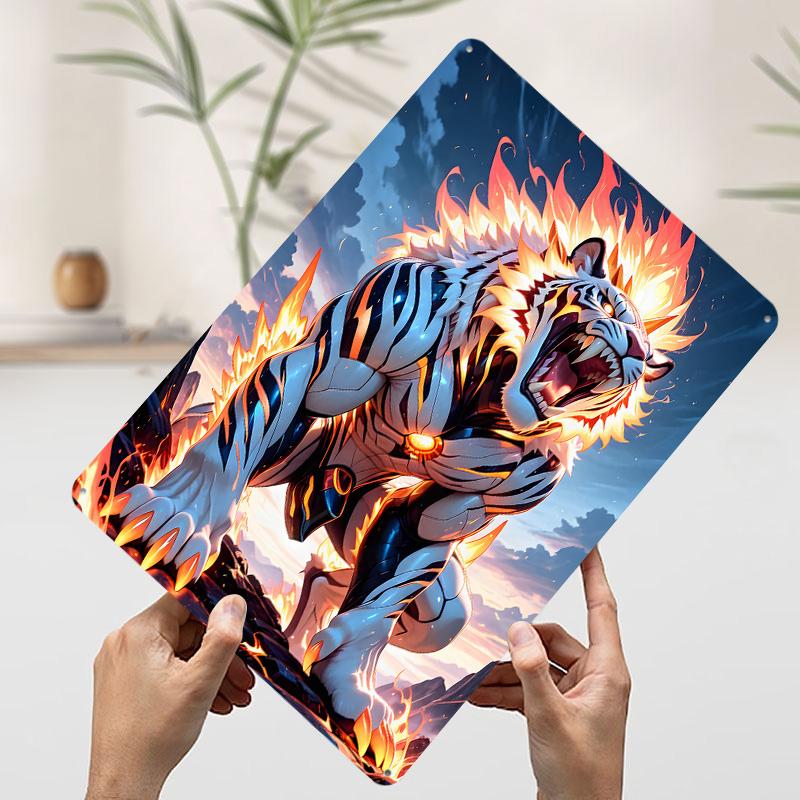 

Fiery Tiger Warrior Tin Plaque Poster Customized Wall Art Retro Vintage Metal Signs for Man Cave Room Decoration Gaming Decor 7.9x11.8In(20x30cm)