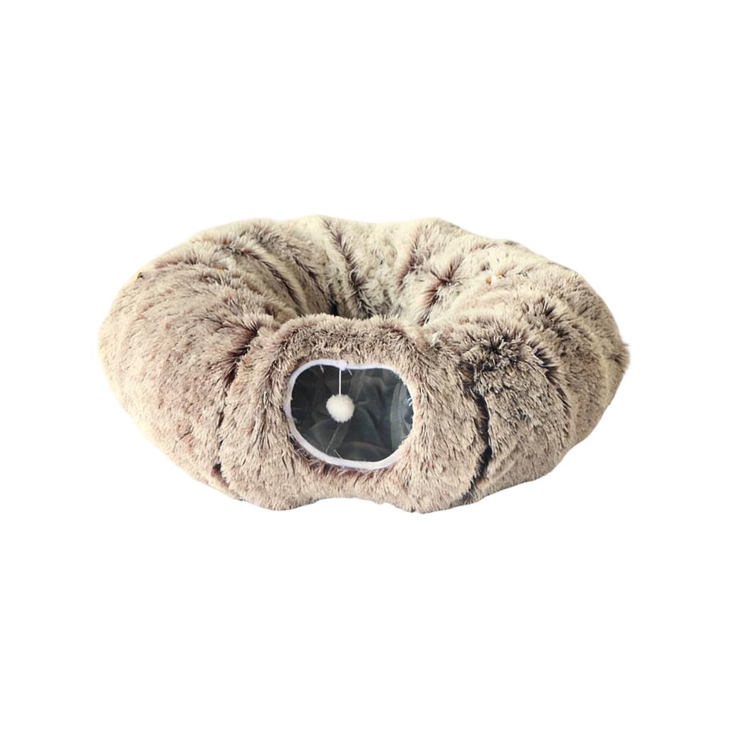 Plush Foldable Donut Cats Tunnel - Warm PV Fleece Cats Cave With Hanging Pom-Pom Toy, Self-Entertaining Pet Hideout & Rest Bed For Cats