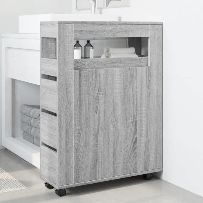 VidaXL Narrow Bathroom Cabinet On Wheels Sonoma Grey, Narrow Bathroom Storage, Narrow Storage for 855273