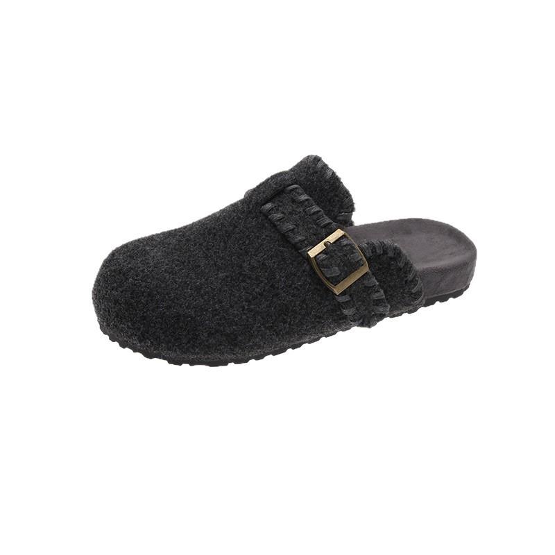 2025 Autumn New French Round Head Flat Bottom Half Slippers Women Wear Versatile Fashion Bag Head Slippers Women's Shoes