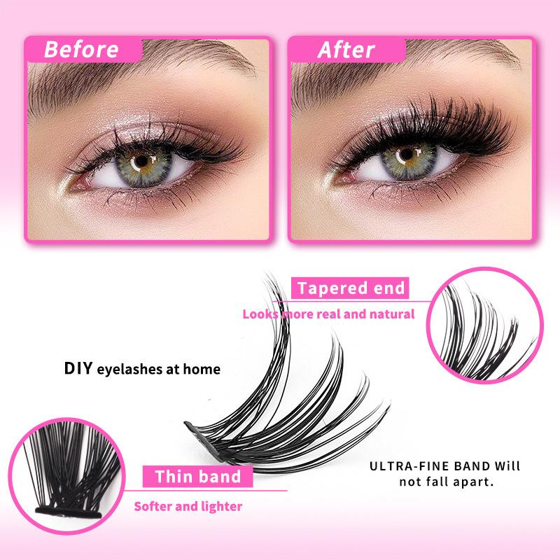 Natural Cluster Feather Lash Kit Segmented Eyelash Lash Glue Eyelash Grafting Kit Lash Extension Essential With Mix Effortless