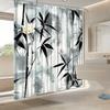 Bamboo Minimalist Shower Curtain, Monochromatic Bamboo & White Flowers, Fade-Resistant Polyester, Calming Bath Decor