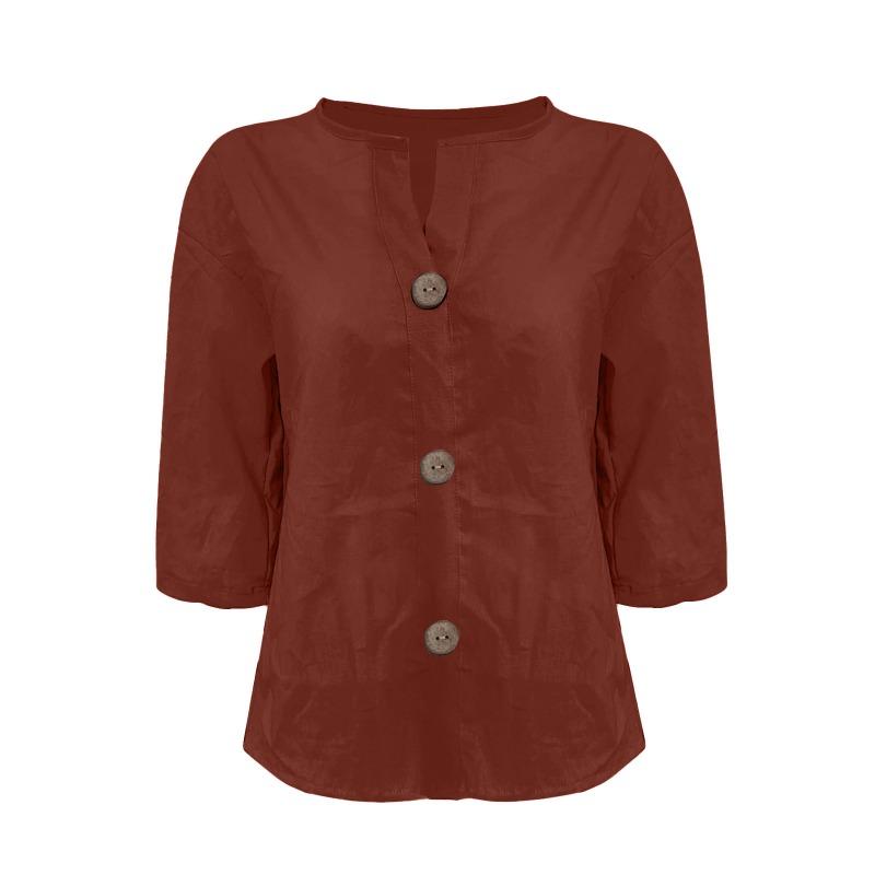 QICED Women's Fashion Casual Solid Color Print 3/4 Sleeve V Neck Blouses & Shirts