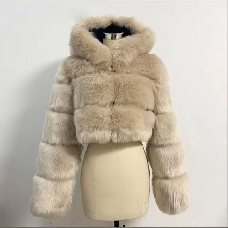Damen S-6XL Kunstfuchs-Pelzmantel mit Kapuze - Europäischer und Amerikanischer Stil für Herbst/Winter