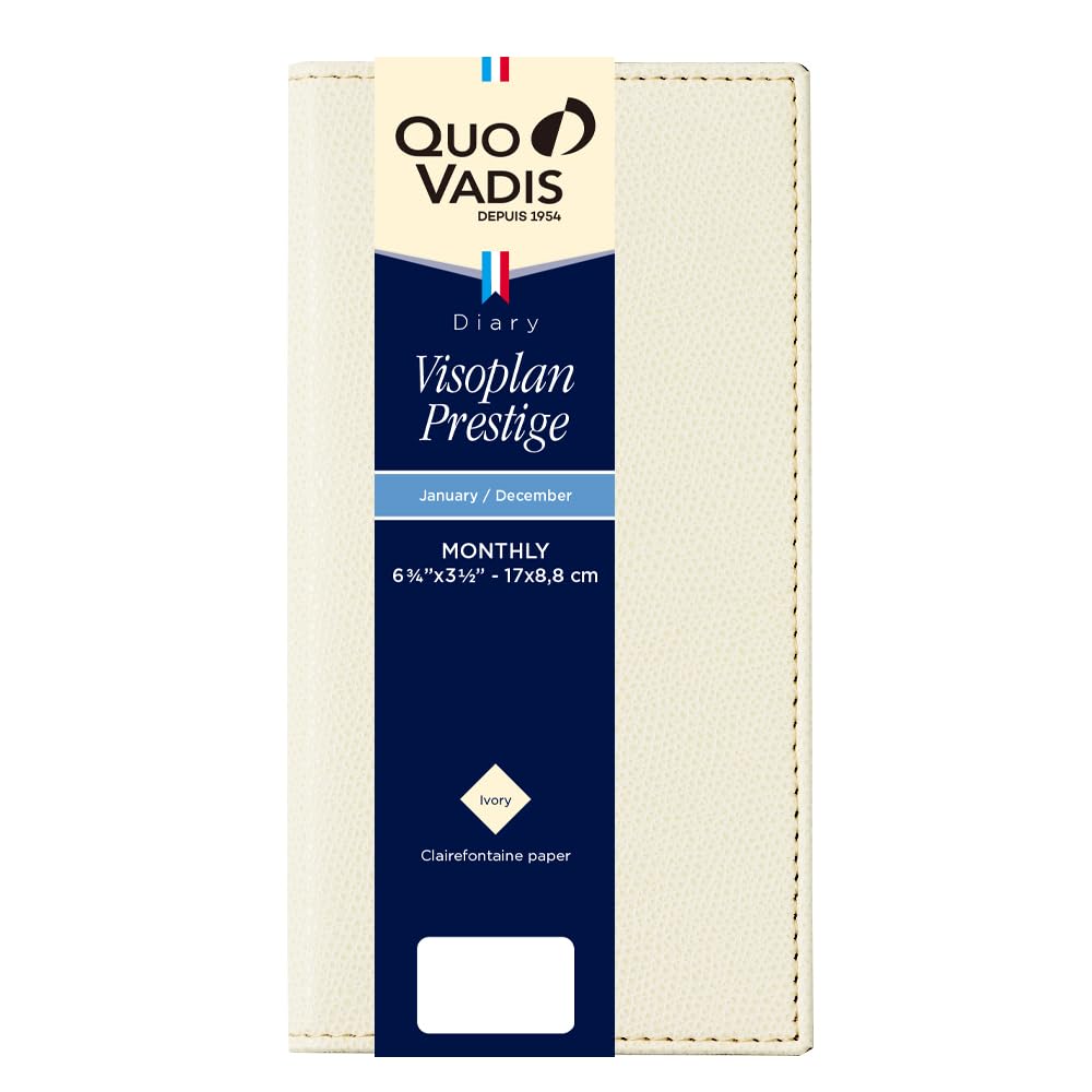 

QUOVADIS [Издание 2025 г.] Дневник-блокнот «Visoplan Prestige/Club» (Ежемесячный блок/Начинается в январе/Тонкий размер 17 x 8,8 см) Крем QUOVADIS qv66602bg