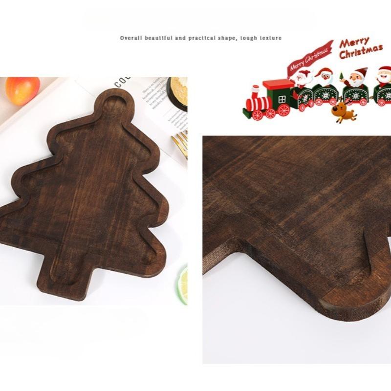 Christmas Wooden Serving Tray - Cute Christmas Tree Divided Plate for Fruits, Cakes & Desserts, Festive Home Dinnerware